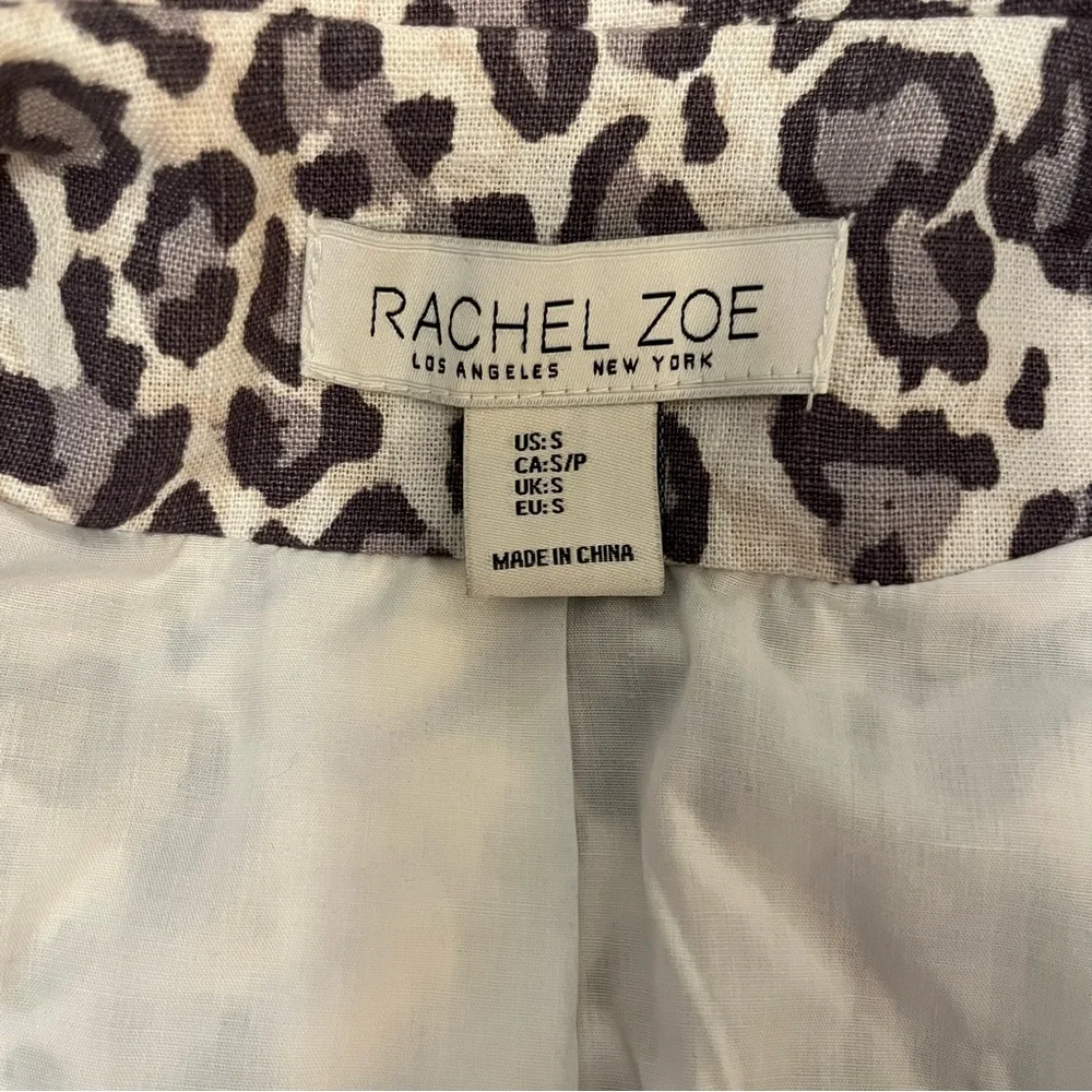 RACHEL ZOE Womens Snow Leopard Print Linen Blend Open Front Blazer Jacket S